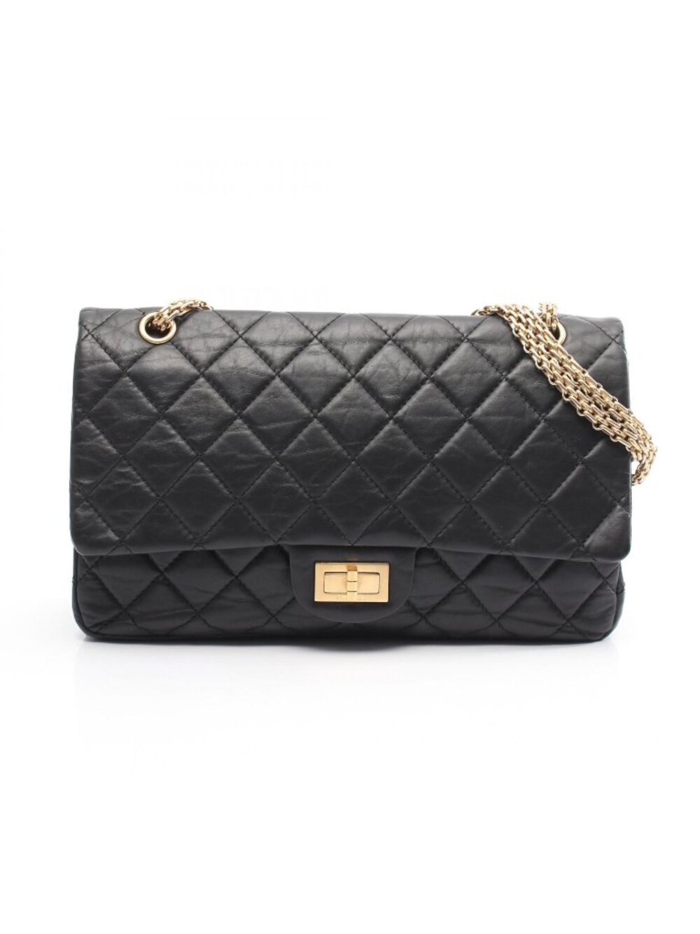 Chanel Shoulder Bag 2.55 Quilted Maxi Double Flap Black Calf Deca Chain